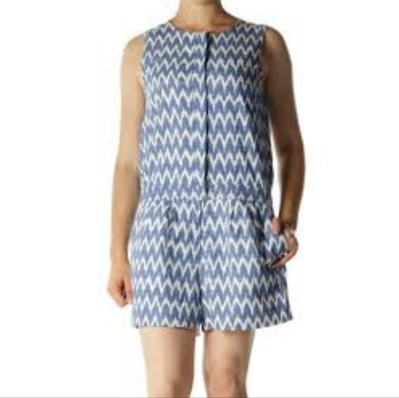 J. Crew Factory | Women's Zig Zag Print Buttoned Pocketed Shorts Romper (Size 4) - Picture 1 of 13